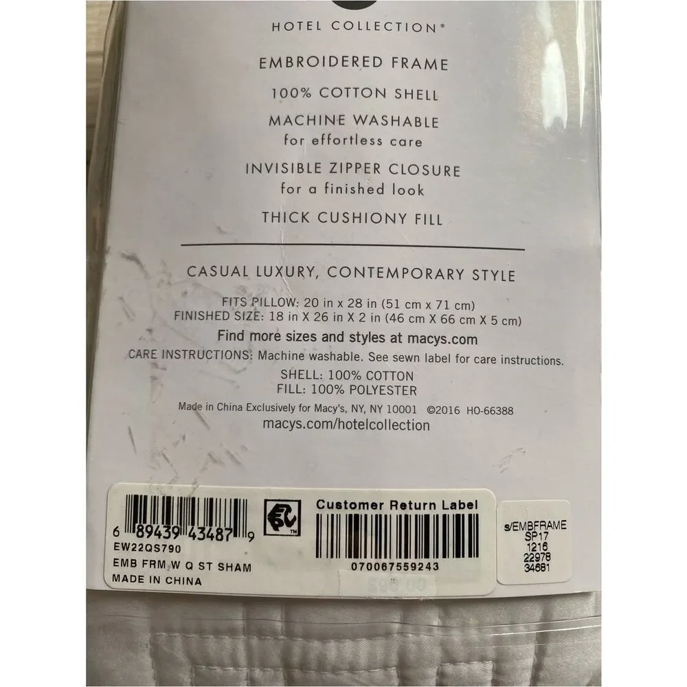 Hotel Collection Quilted Standard Pillowsham - White